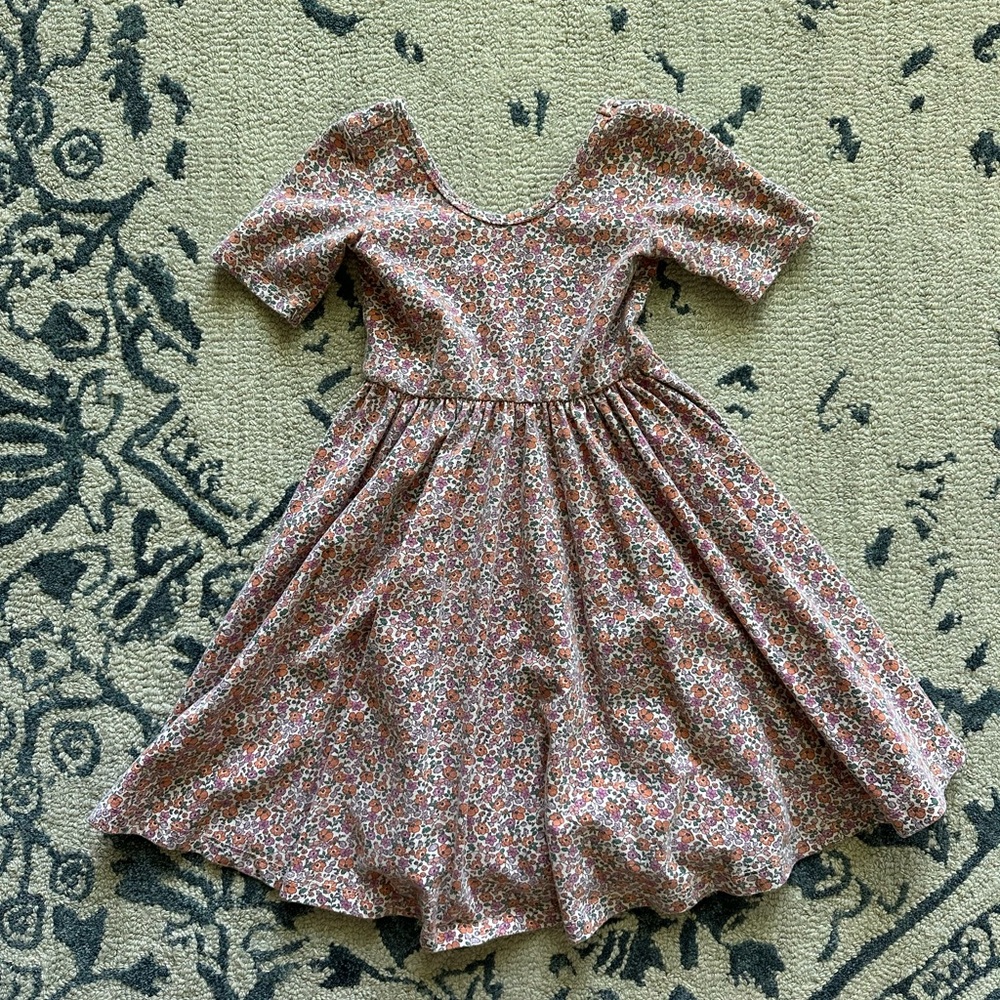 Coral-pink Floral Short Sleeve Scoop Neck Sundress